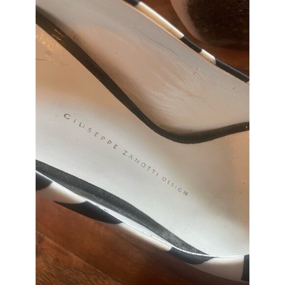 GIUSEPPE ZANOTTI Fulminato Printed Peep Toe Pumps 37 7 White Black - Picture 4 of 7